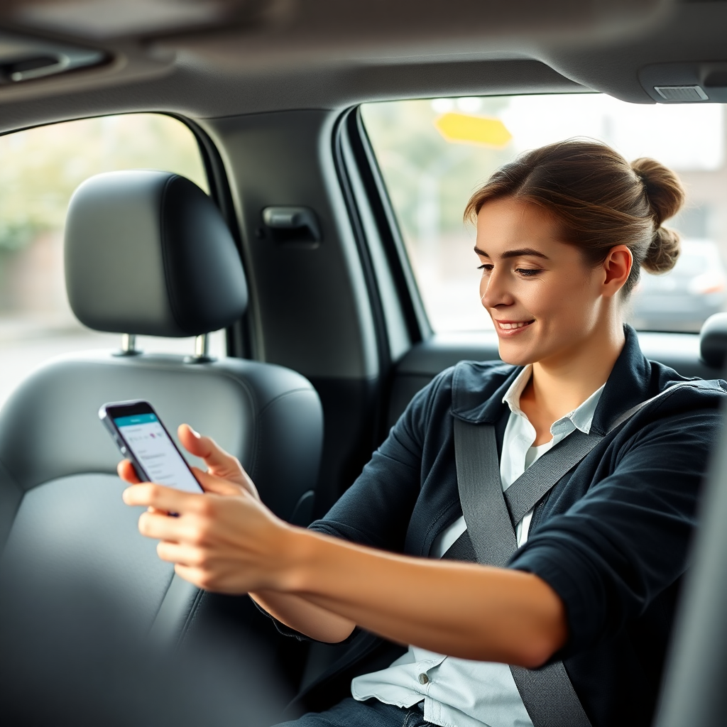 Employee using mobile app in car
