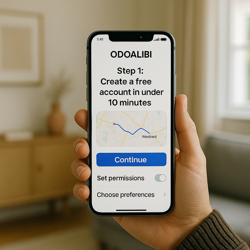 Person holding phone with OdoAlibi app