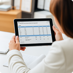 Manager viewing dashboard on tablet